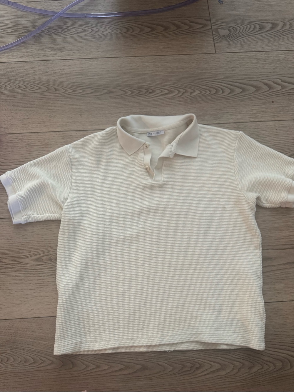 Zara Cream Waffle Polo Shirt